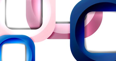 Square geometric vector abstract background, dynamic modern minimal template. Multicolored square shapes with round corners overlapping each otherのイラスト素材