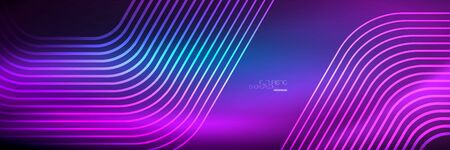 Shiny neon lines, stripes and waves, technology abstract background. Trendy abstract layout template for business or technology presentation, internet poster or web brochure cover, wallpaperのイラスト素材