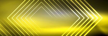 Shiny neon glowing techno lines, hi-tech futuristic abstract background template with square shapesのイラスト素材