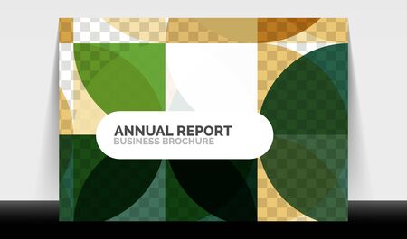 Horizontal A4 business flyer annual report template, circles and triangle style shapes modern geometric design for brochure layout, magazine or bookletのイラスト素材