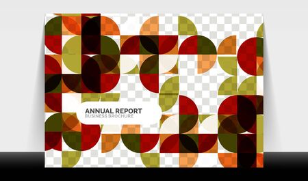 Horizontal A4 business flyer annual report template, circles and triangle style shapes modern geometric design for brochure layout, magazine or bookletのイラスト素材