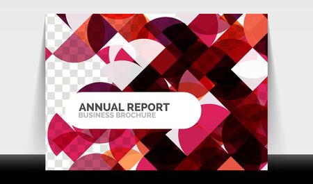 Horizontal A4 business flyer annual report template, circles and triangle style shapes modern geometric design for brochure layout, magazine or bookletのイラスト素材