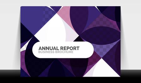 Horizontal A4 business flyer annual report template, circles and triangle style shapes modern geometric design for brochure layout, magazine or bookletのイラスト素材
