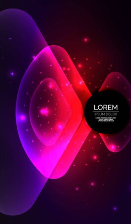 Glowing neon shiny transparent abstract geometric shapes with light effects. Techno futuristic vector abstract background For Wallpaper, Banner, Background, Card, Book Illustration, landing pageのイラスト素材