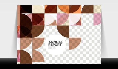 Horizontal A4 business flyer annual report template, circles and triangle style shapes modern geometric design for brochure layout, magazine or bookletのイラスト素材
