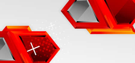 Metal glossy shiny geometric shapes with 3d effect composition. Techno futuristic vector abstract background For Wallpaper, Banner, Background, Card, Book Illustration, landing pageのイラスト素材