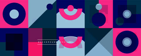 Neo memphis geometric pattern with circles, squares and lines. Pop art abstract background for...