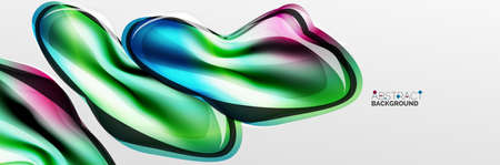 Vector abstract background, flowing liquid style bubble with metallic, color quicksilver chrome texture and color glow effectsのイラスト素材