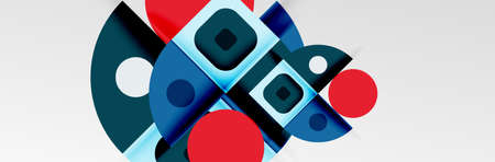 Bright color circles, abstract round shapes and triangles composition with shadow effects. Vector modern geometric design templateのイラスト素材