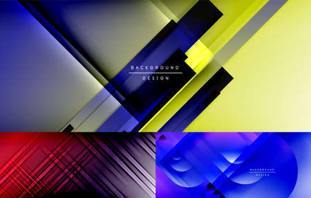 Modern trendy bright color lines geometric background set