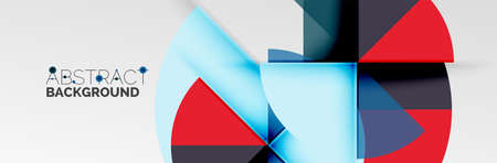 Bright color circles, abstract round shapes and triangles composition with shadow effects. Vector modern geometric design templateのイラスト素材