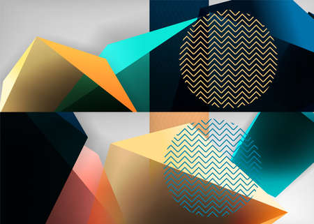 Set of low poly 3d shapes geometric abstract backgrounds. Polygonal designs. Vector illustrations...