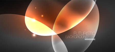 Neon ellipses abstract backgrounds. Shiny bright round shapes glowing in the dark. Vector futuristic illustrations for covers, banners, flyers and posters and otherのイラスト素材