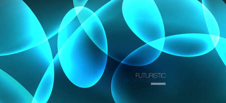 Neon ellipses abstract backgrounds. Shiny bright round shapes glowing in the dark. Vector futuristic illustrations for covers, banners, flyers and posters and otherのイラスト素材