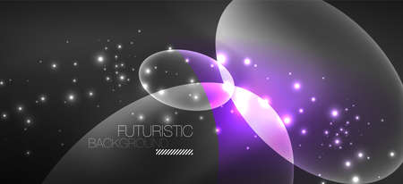 Neon ellipses abstract backgrounds. Shiny bright round shapes glowing in the dark. Vector futuristic illustrations for covers, banners, flyers and posters and otherのイラスト素材