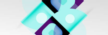 Bright color circles, abstract round shapes and triangles composition with shadow effects. Vector modern geometric design templateのイラスト素材
