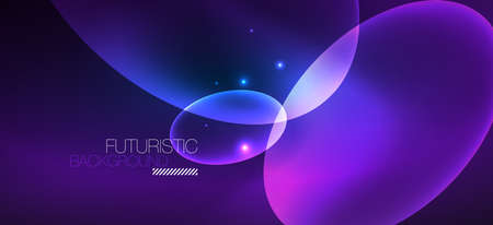 Neon ellipses abstract backgrounds. Shiny bright round shapes glowing in the dark. Vector futuristic...