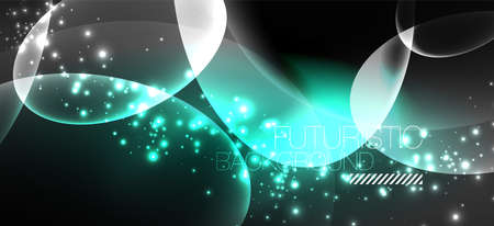 Neon ellipses abstract backgrounds. Shiny bright round shapes glowing in the dark. Vector futuristic illustrations for covers, banners, flyers and posters and otherのイラスト素材