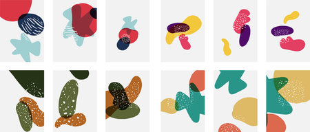 Hand drawn doodle shapes with painting style, vector abstract background templates. Wall art concept. A4 poster design or for covers, banners, flyersのイラスト素材