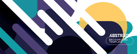 Flat geometric round shapes and dynamic lines, abstract background. Vector illustration for...