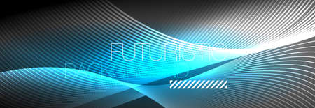 Abstract neon glowing light in the dark with waves. Shiny magic energy and motion concept, vector abstract wallpaper backgroundのイラスト素材