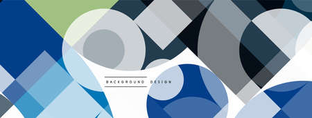 Circle and square geometric background. Round shapes with squares and triangles composition for...