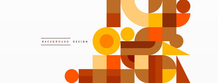 Circle and square geometric background. Round shapes with squares and triangles composition for wallpaper, banner, background or landingのイラスト素材