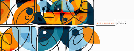 Colorful minimal geometric abstract background. Triangle shape with round elements, circles. Trendy...