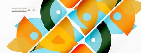 Colorful minimal geometric abstract background. Triangle shape with round elements, circles. Trendy...
