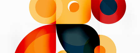 Colorful round shapes, circles and triangles background. Minimal geometric template for wallpaper,...
