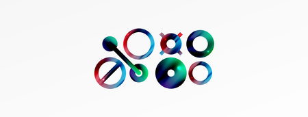 Minimal geometric abstract background. Shiny and glossy circle, line and round shapes design. Trendy techno business template for wallpaper, banner, background or landingのイラスト素材