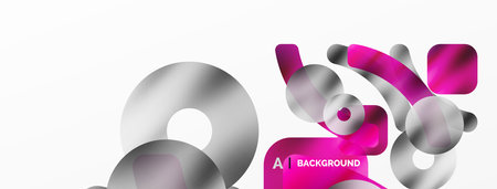 Metallic shiny geometric surfaces, round shapes and circles. Digital web futuristic template for wallpaper, banner, background, card, book Illustration, landing pageのイラスト素材