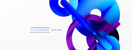 Minimal geometric abstract background. Shiny and glossy circle, line and round shapes design. Trendy techno business template for wallpaper, banner, background or landingのイラスト素材