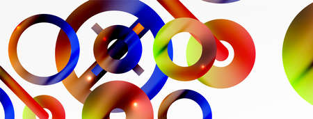 Minimal geometric abstract background. Shiny and glossy circle, line and round shapes design. Trendy...