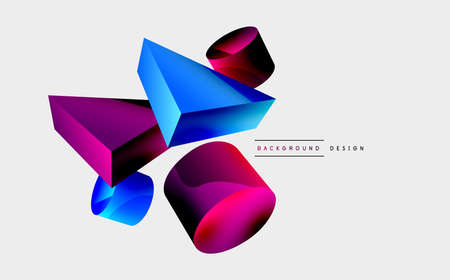 3d vector minimalist geometric abstract background. Triangle, cylinder, pyramid basic shape...