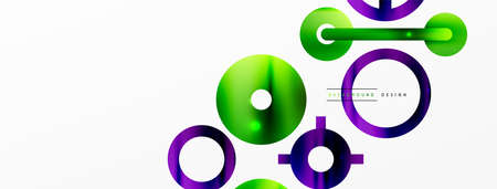 Minimal geometric abstract background. Shiny and glossy circle, line and round shapes design. Trendy techno business template for wallpaper, banner, background or landingのイラスト素材