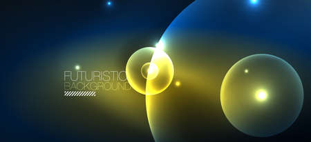 Abstract background with neon glowing light effects. Round shapes, triangles and circles. Wallpaper...