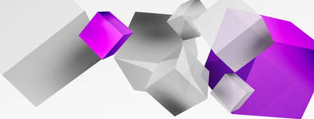3d vector abstract background. Flying cubes composition. Trendy techno business template for...