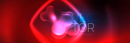 Glowing neon lights abstract shapes composition. Magic energy concept. Template for wallpaper, banner, background or landingのイラスト素材