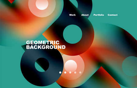 Circles and round shapes landing page abstract geometric background. Web page for website or mobile...