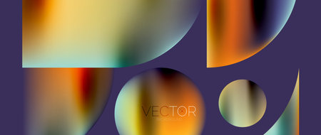 Geometric abstract panorama wallpaper background. Round shapes and circles, metallic color geometric shapes compositionのイラスト素材