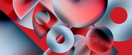 Geometric abstract panorama wallpaper background. Round shapes and circles, metallic color geometric shapes compositionのイラスト素材