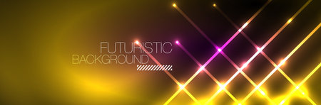 Neon glowing fluid wave lines, magic energy space light concept. Vector illustration for wallpaper, banner, background, leaflet, catalog, cover, flyerのイラスト素材