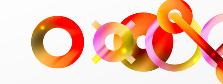 Minimal geometric abstract background. Shiny and glossy circle, line and round shapes design. Trendy techno business template for wallpaper, banner, background or landingのイラスト素材