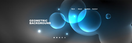 Shiny neon circles and bubbles, dark abstract background with blurred magic neon light, wallpaper designのイラスト素材