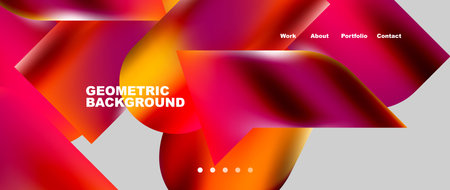 Landing page background template. Colorful plastic round shapes abstract composition. Vector...