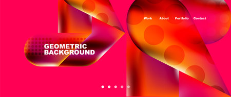 Landing page background template. Colorful plastic round shapes abstract composition. Vector...