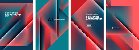 Set of abstract backgrounds - overlapping triangles with fluid gradients design. Collection of covers, templates, flyers, placards, brochures, bannersのイラスト素材