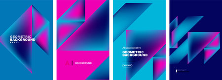 Set of abstract backgrounds - overlapping triangles with fluid gradients design. Collection of covers, templates, flyers, placards, brochures, bannersのイラスト素材