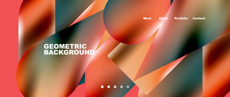 Glassmorphism landing page background template. Colorful glass shapes with metallic effect abstract...